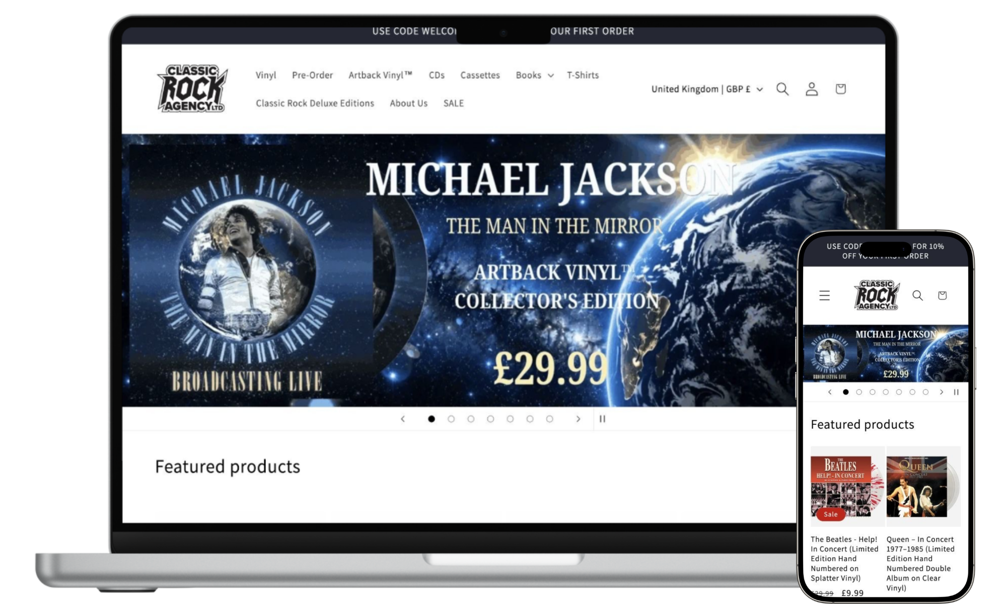 Classic Rock Agency shown on laptop and mobile