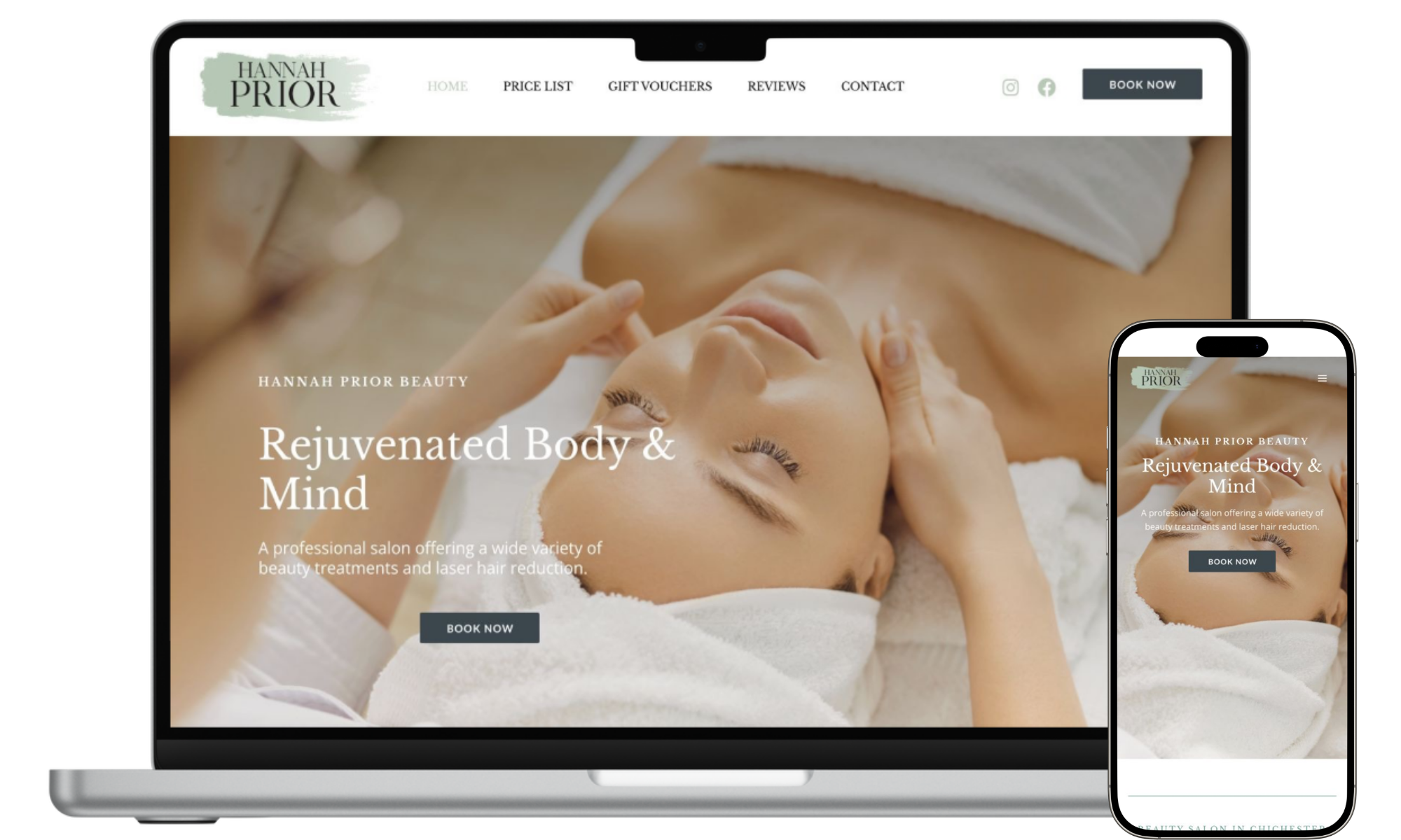 Hannah Prior Beauty shown on laptop and mobile