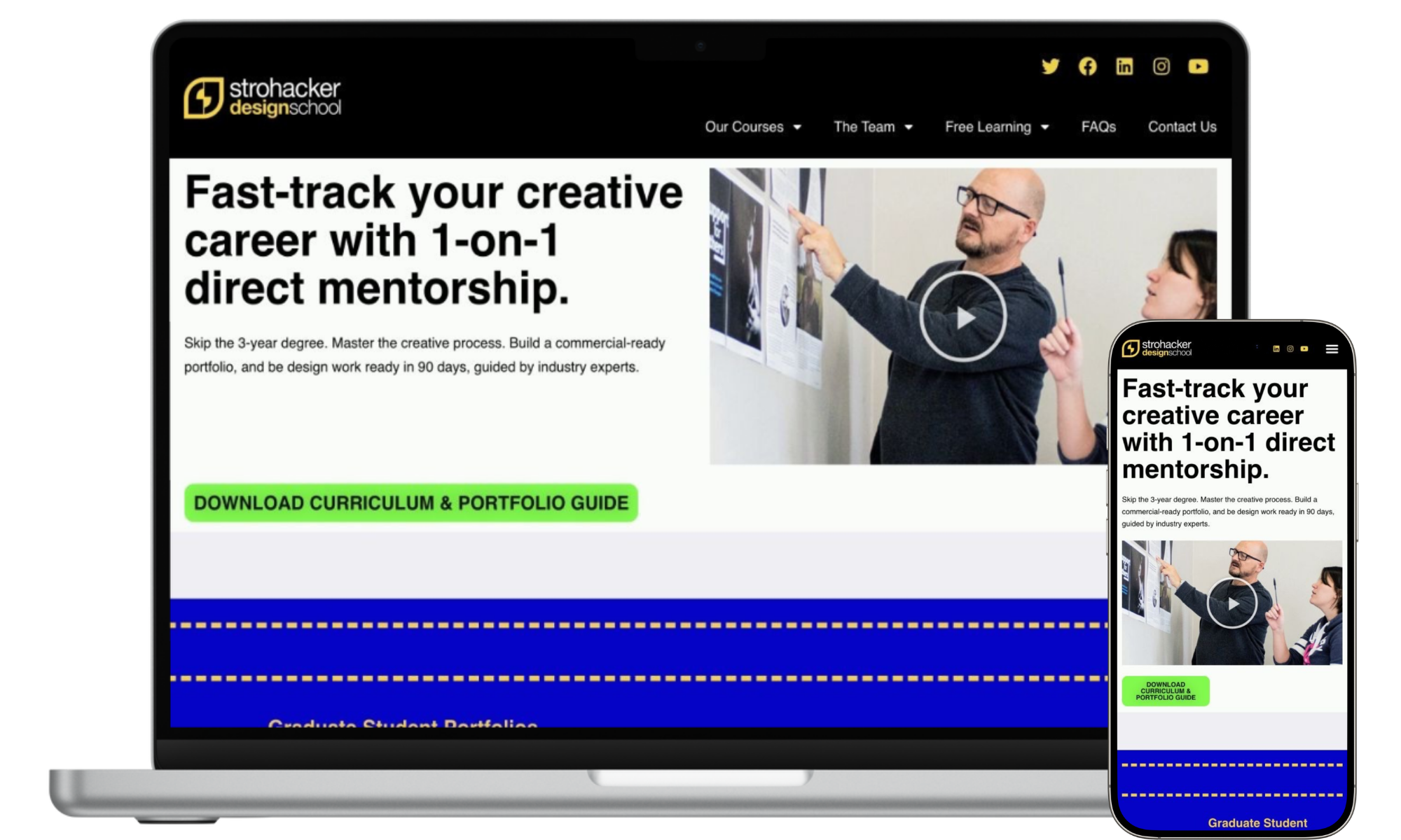 Strohacker Design School shown on laptop and mobile