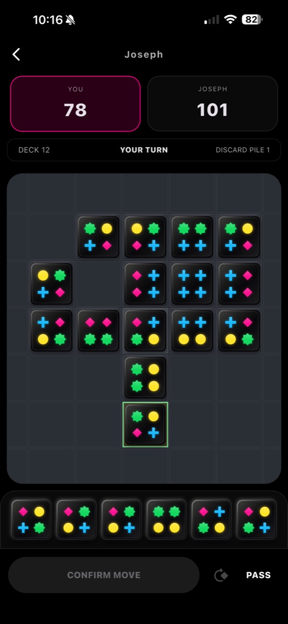 Bloxo single-player game in progress against computer opponent Joseph