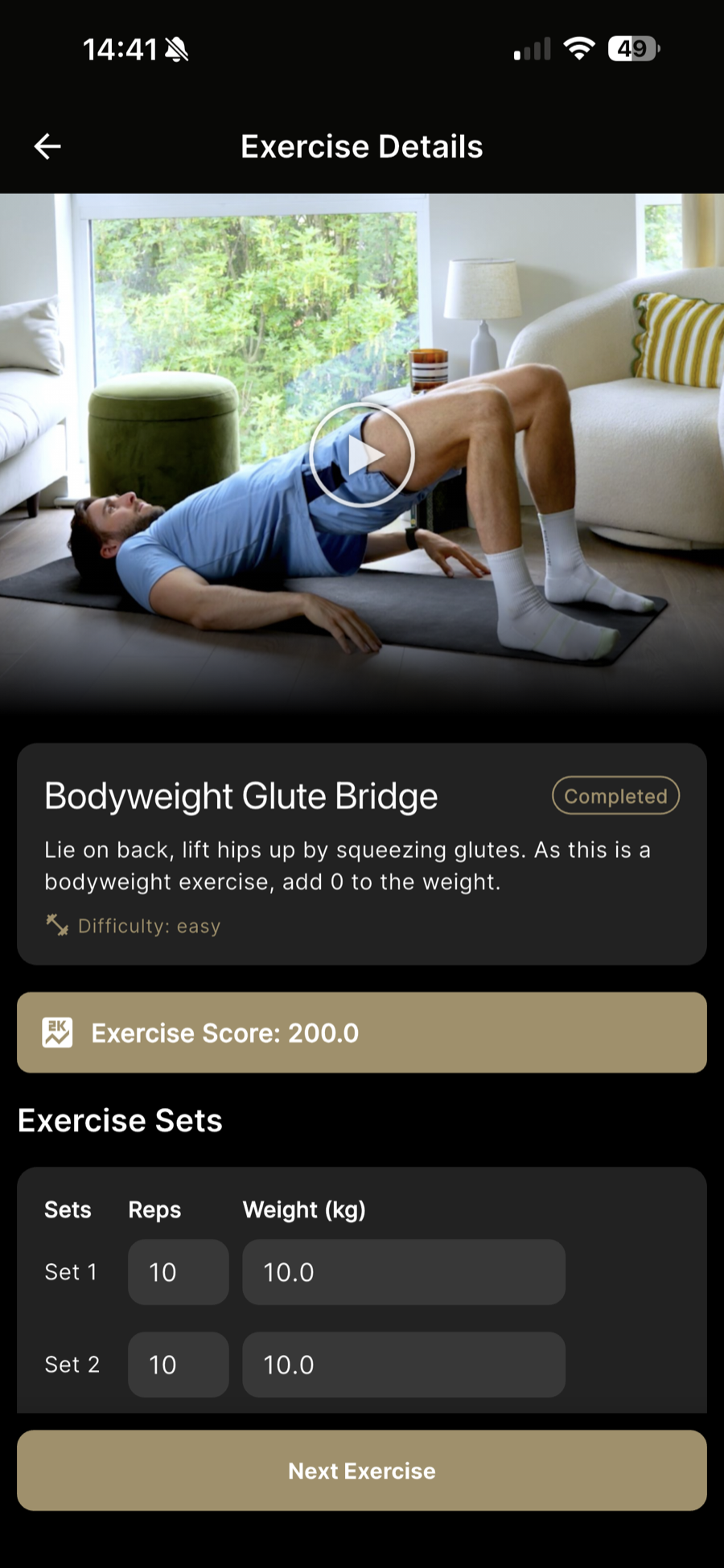 PWER app exercise detail and strength tracking screen