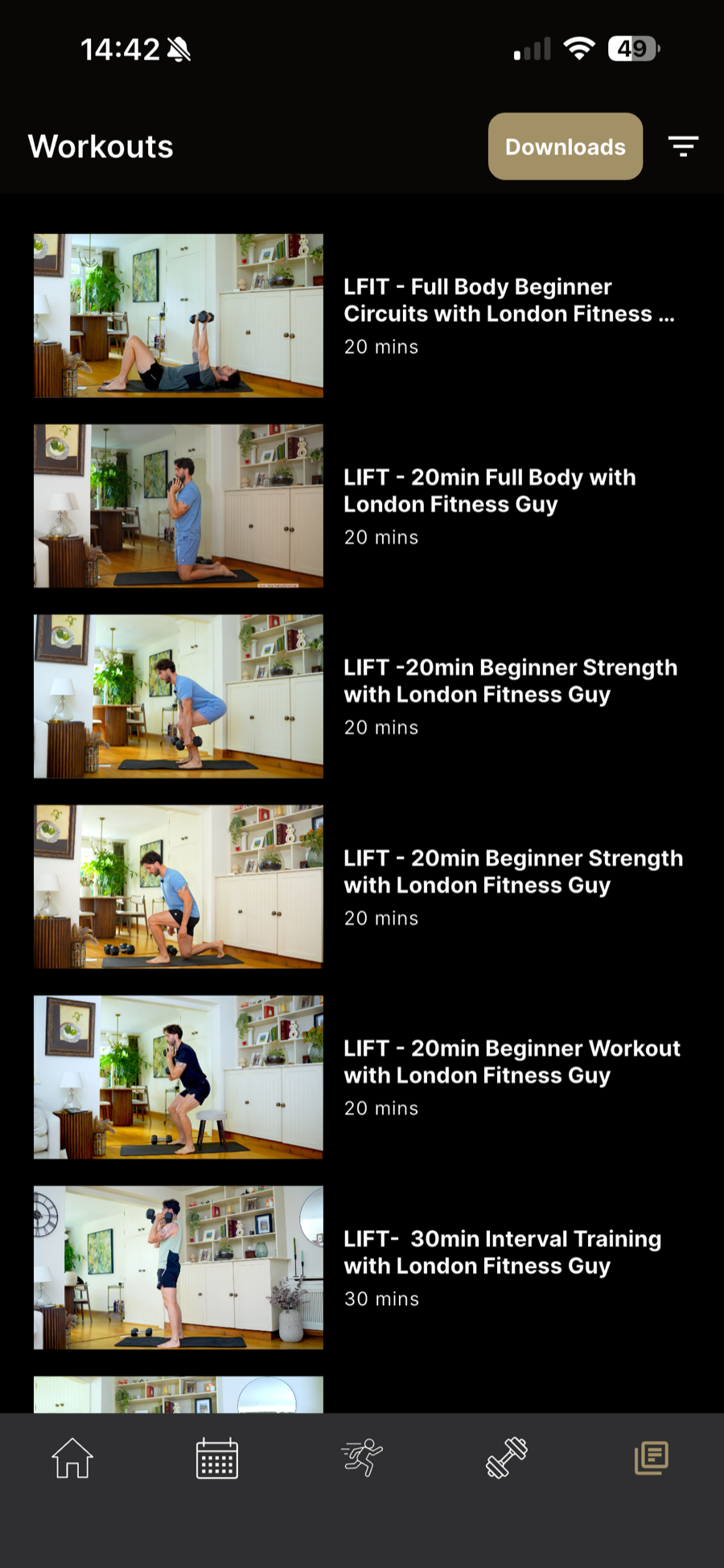 PWER app workout library with downloadable sessions
