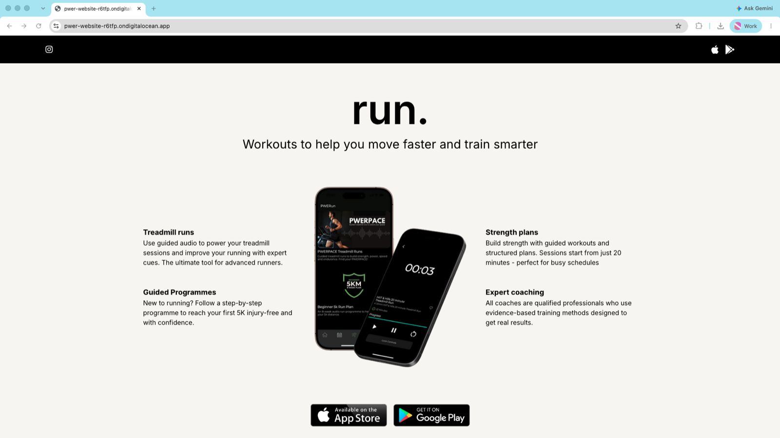 PWER website running product section