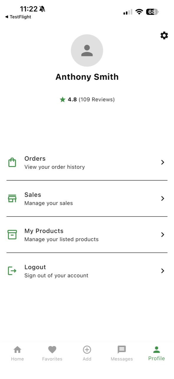 Vestu seller profile with orders, sales and product management